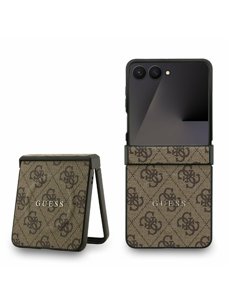 Guess Guess PU Piele 4G Inel Colorat Magnetic Carcasă Spate pentru Samsung Galaxy Z Flip 7 Brown