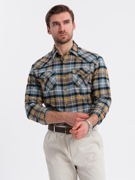 Ombre Clothing Cămașă bărbătească din flanel portocaliu și gri Ombre Clothing