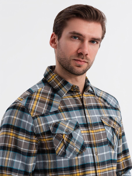 Ombre Clothing Cămașă bărbătească din flanel portocaliu și gri Ombre Clothing