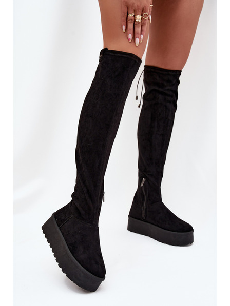 BIG STAR SHOES Cizme pentru femei peste genunchi pe platformă Big Star – negre