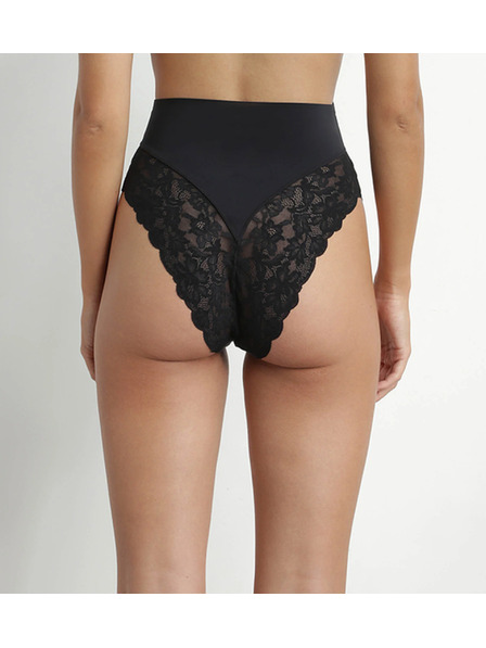 DIM DIM DELICATE THONG - Tanga cu dantelă cu talie înaltă pentru femei - negru