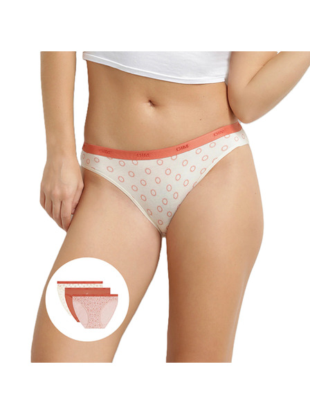 DIM DIM LES POCKETS COTTON SLIP 3x - Chiloți de bumbac pentru femei 3 buc - crem - cărămiziu