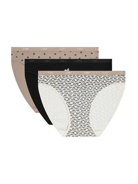 DIM DIM LES POCKETS COTTON SLIP 3x - Chiloti din bumbac pentru femei 3 buc - alb - maro deschis - negru