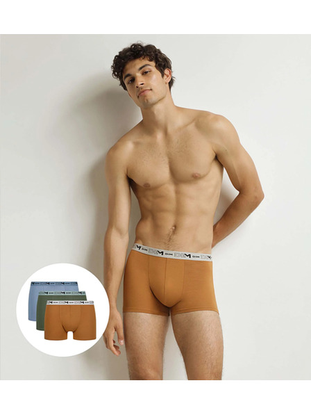 DIM DIM GOTS COTTON STRETCH BOXER 3x - Boxeri din bumbac bio pentru barbati 3 bucati - portocaliu - verde inchis - maro deschis