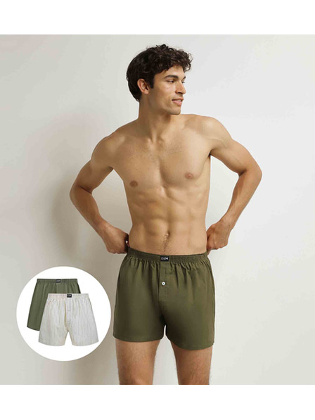 DIM DIM COTTON STRETCH LOOSE BOXER 2x - Boxeri largi din bumbac pentru barbati 2 bucati - gri - verde