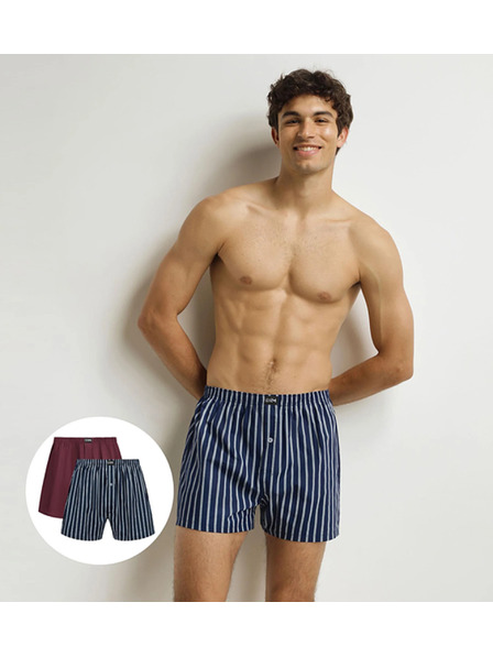 DIM DIM COTTON STRETCH LOOSE BOXER 2x - Boxeri largi din bumbac pentru barbati 2 bucati - rosu inchis - albastru inchis
