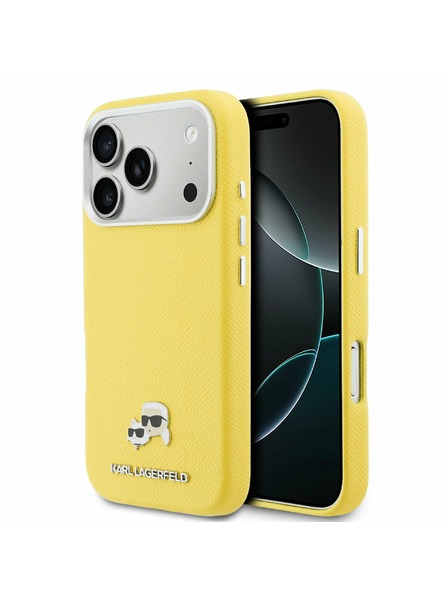 Karl Lagerfeld Karl Lagerfeld PU Karl and Choupette Heads Pins MagSafe Carcasă Spate pentru iPhone 17 Pro Max Yellow