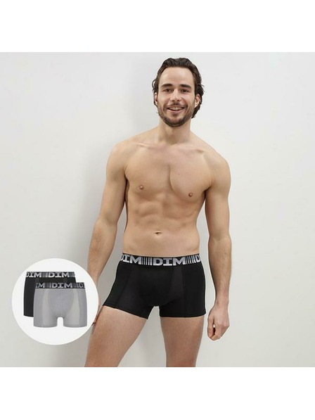 DIM DIM COTTON 3D FLEX AIR BOXER 2x - Boxeri bărbătești 2 buc - gri - negru