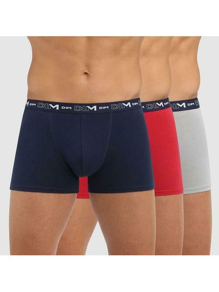 DIM Set de trei chiloți boxeri pentru bărbați în albastru închis, roșu și gri deschis Dim COTTON STRETCH BOXER