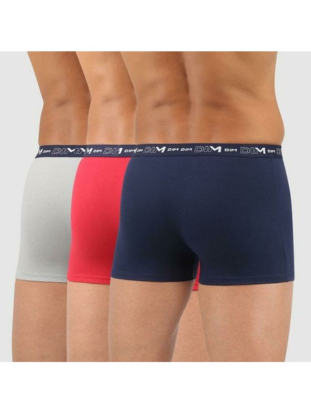 DIM Set de trei chiloți boxeri pentru bărbați în albastru închis, roșu și gri deschis Dim COTTON STRETCH BOXER