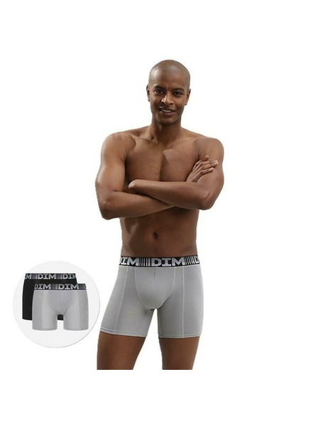 DIM Set de doi boxeri sport pentru bărbați, gri și negru Dim 3D FLEX AIR LONG BOXER