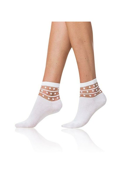 Bellinda Șosete albe de damă cu detalii decorative Bellinda TRENDY COTTON SOCKS