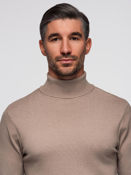 Ombre Clothing Jachetă cu guler înalt tricotată pentru bărbați cu viscoză - bej închis V3 OM-SWTN-0127 Îmbrăcăminte Ombre