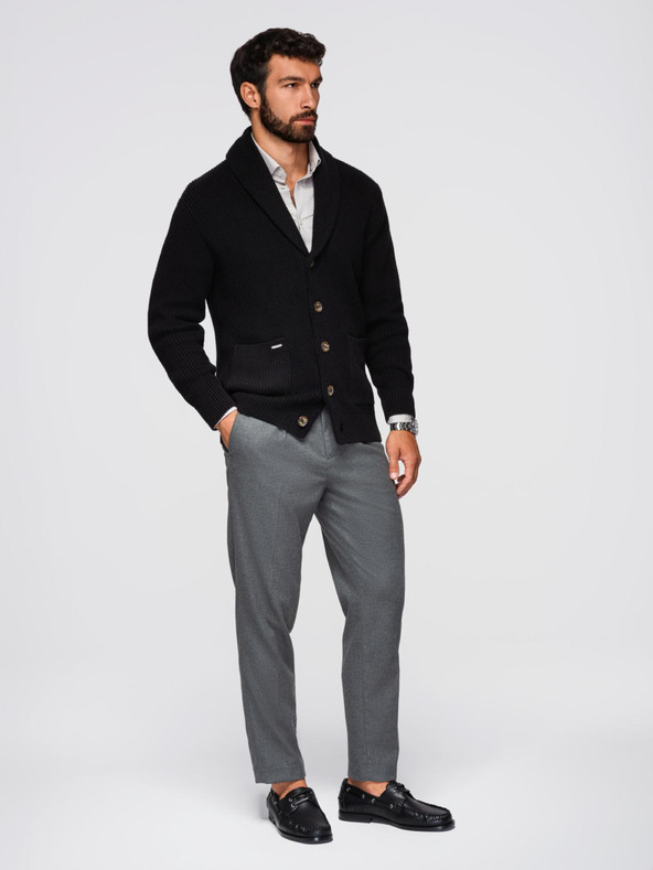 Ombre Clothing Pulover bărbătesc din bumbac cu guler șal - negru V4 OM-SWCD-0153 Ombre Clothing