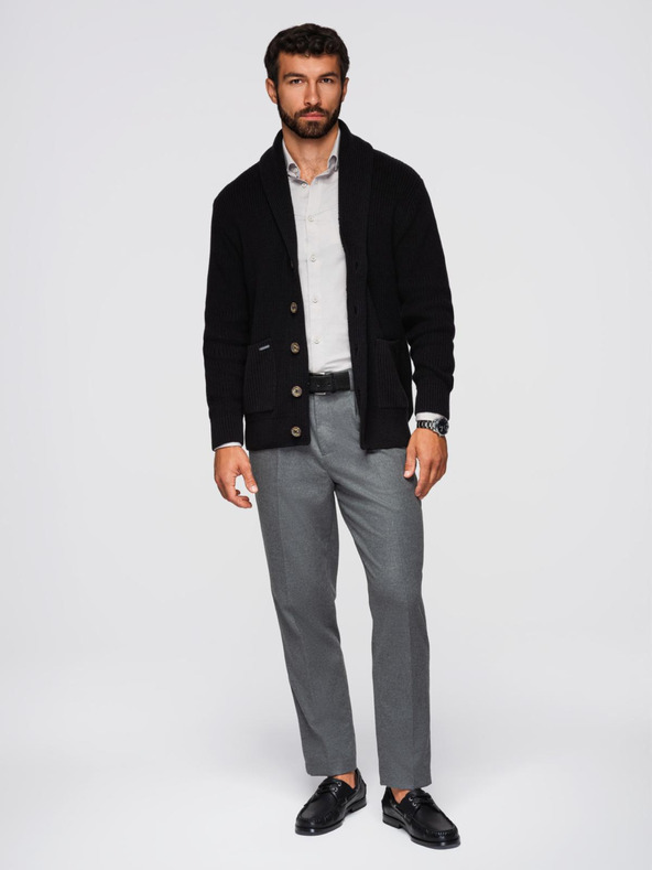Ombre Clothing Pulover bărbătesc din bumbac cu guler șal - negru V4 OM-SWCD-0153 Ombre Clothing