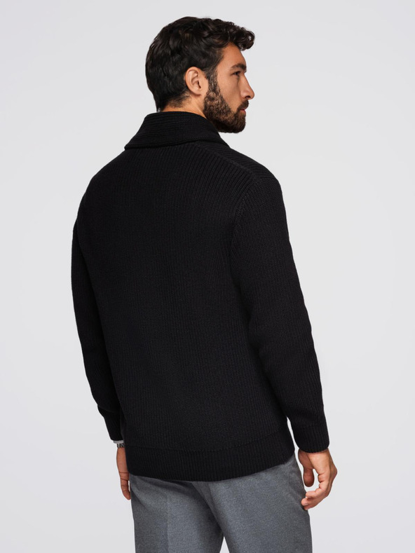 Ombre Clothing Pulover bărbătesc din bumbac cu guler șal - negru V4 OM-SWCD-0153 Ombre Clothing