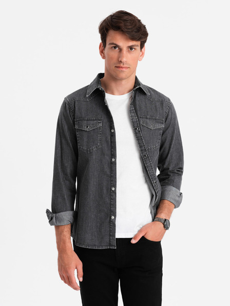 Ombre Clothing Cămașă din denim neagră pentru bărbați Ombre Clothing