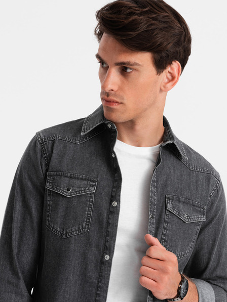 Ombre Clothing Cămașă din denim neagră pentru bărbați Ombre Clothing