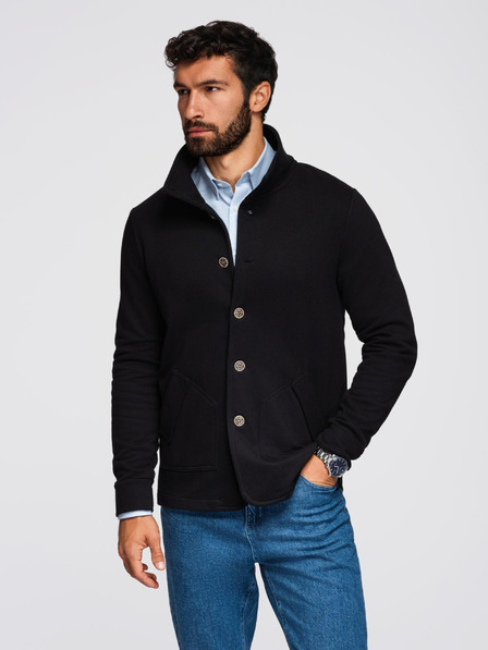 Ombre Clothing Bluză pentru bărbați cu nasturi și guler ridicat - negru V6 OM-SSZP-0240 Ombre Clothing
