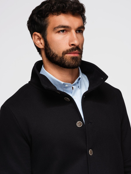 Ombre Clothing Bluză pentru bărbați cu nasturi și guler ridicat - negru V6 OM-SSZP-0240 Ombre Clothing