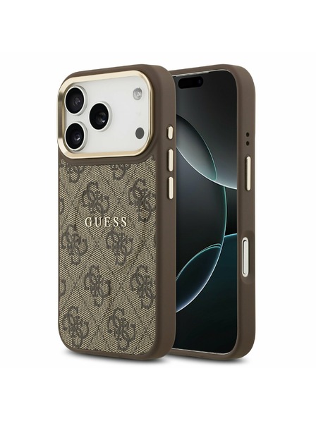 Guess Guess PU Leather 4G Gold Frame MagSafe Carcasă Spate pentru iPhone 17 Pro Brown