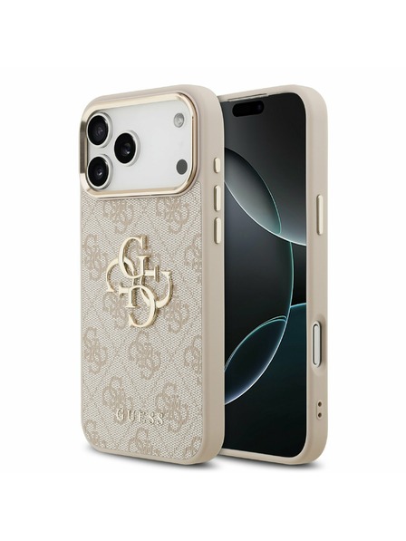 Guess Guess PU Leather 4G Metal Logo Gold Frame Carcasă Spate pentru iPhone 17 Pro Max Pink