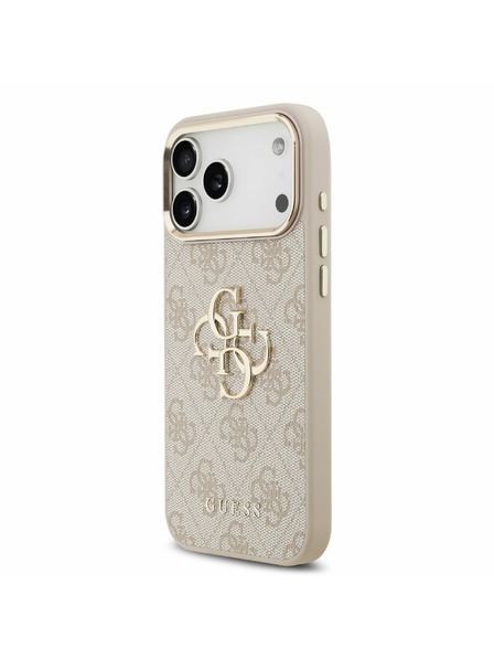 Guess Guess PU Leather 4G Metal Logo Gold Frame Carcasă Spate pentru iPhone 17 Pro Max Pink