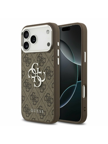 Guess Guess PU 4G Metal Logo Carcasă Spate pentru iPhone 17 Pro Max Silver Brown