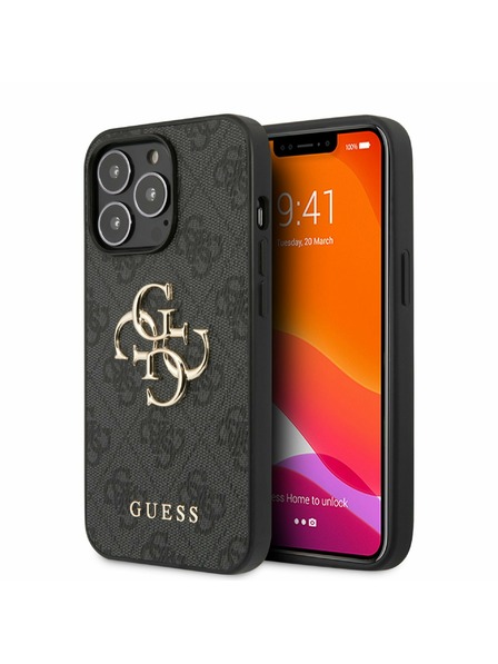 Guess PU 4G Metal Logo Zadní Kryt pro iPhone 13 Pro Grey Carcasa de telefon
