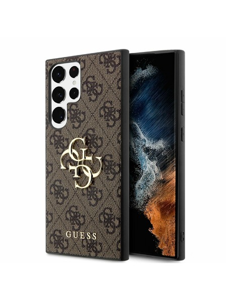 Guess Guess PU 4G Metal Logo Back Cover pentru Samsung Galaxy S23 Ultra Brown