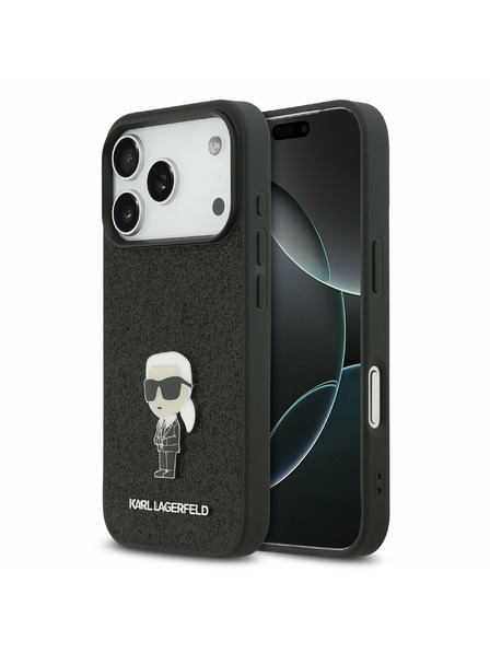 Karl Lagerfeld Karl Lagerfeld Fixed Glitter Metal Ikonik Carcasă Spate pentru iPhone 17 Pro Black