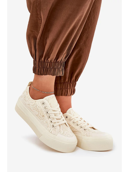 BIG STAR SHOES Adidași din dantelă pentru femei Big Star – bej