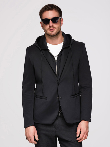 Ombre Clothing Jachetă pentru bărbați cu glugă și aplicație dragon pe spate - negru V1 OM-BLZB-0165 Ombre Clothing
