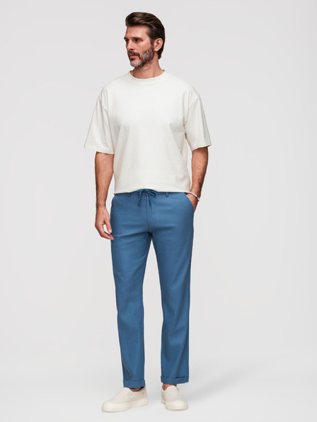 Ombre Clothing Pantaloni chino pentru bărbați din amestec de in - denim albastru V5 P1522 Ombre Clothing