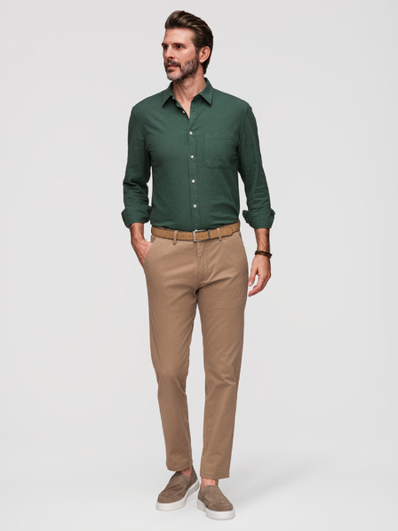 Ombre Clothing Pantaloni chino pentru bărbați REGULAR FIT cu textură fină - bej închis V2 P1518 Ombre Clothing