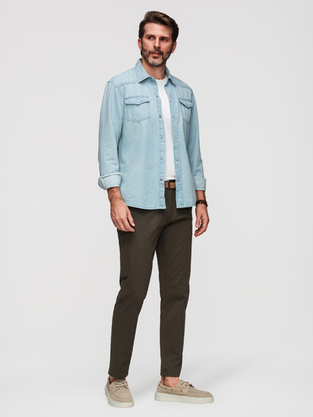 Ombre Clothing Pantaloni chino pentru bărbați REGULAR FIT cu textură fină - verde închis V4 P1518 Ombre Clothing