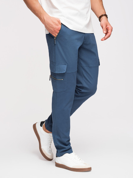 Ombre Clothing Pantaloni pentru bărbați cu picioare drepte și buzunare cu fermoar - albastru închis V1 P1517 Ombre Clothing