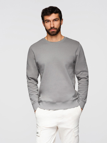 Ombre Clothing Bluză pentru bărbați BASIC cu gât rotund - gri Ombre Clothing