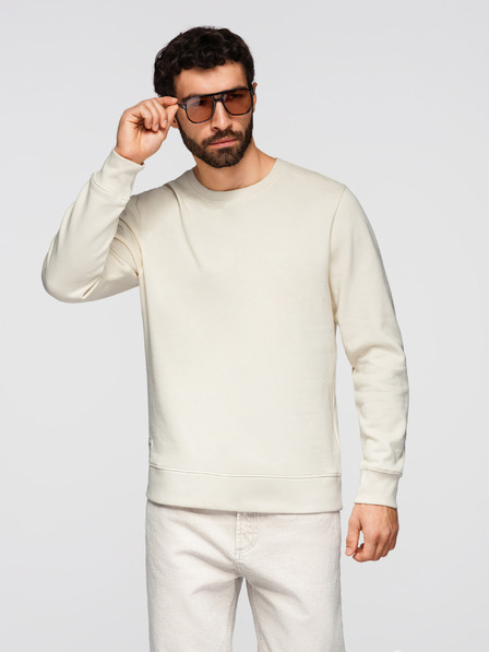 Ombre Clothing Bluză pentru bărbați BASIC cu gât rotund - cremă Ombre Clothing