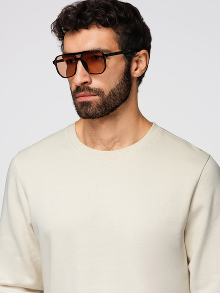Ombre Clothing Bluză pentru bărbați BASIC cu gât rotund - cremă Ombre Clothing