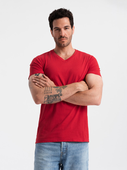 Ombre Clothing Tricou roșu pentru bărbați din bumbac cu gât rotund Ombre Clothing
