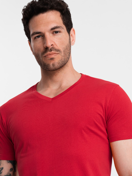 Ombre Clothing Tricou roșu pentru bărbați din bumbac cu gât rotund Ombre Clothing