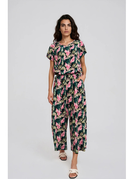 Moodo Pantaloni culottes cu floral verde