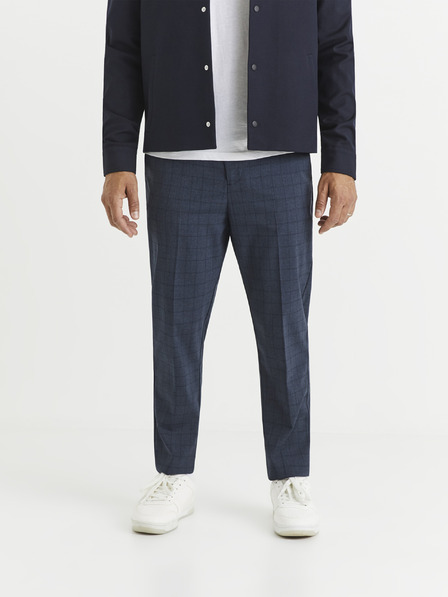 Celio Pantaloni bărbați în carouri albastru închis Celio
