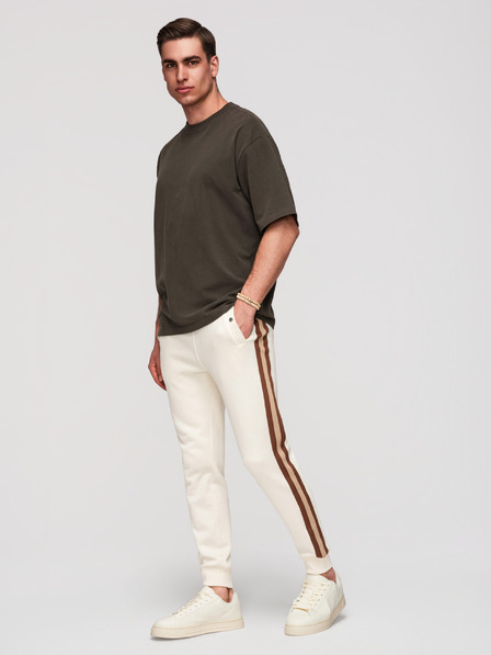 Ombre Clothing Pantaloni de trening pentru bărbați cu chenă și cinci nervurate la pernă - crem V3 P1519 Ombre Clothing