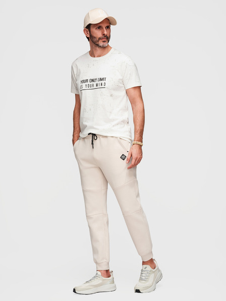 Ombre Clothing Pantaloni de trening pentru bărbați cu manșete nervurate și fermoar decorativ - nisip V6 P1520 Ombre Clothing
