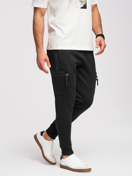 Ombre Clothing Pantaloni de trening pentru bărbați cu inserții contrastante și buzunare pe coapse - negru V1 OM-PASK-0222 Ombre Clothing