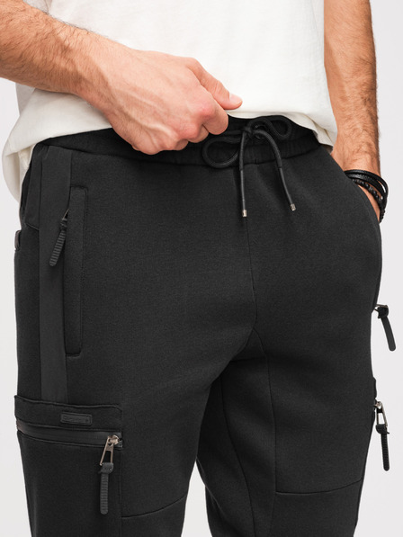 Ombre Clothing Pantaloni de trening pentru bărbați cu inserții contrastante și buzunare pe coapse - negru V1 OM-PASK-0222 Ombre Clothing