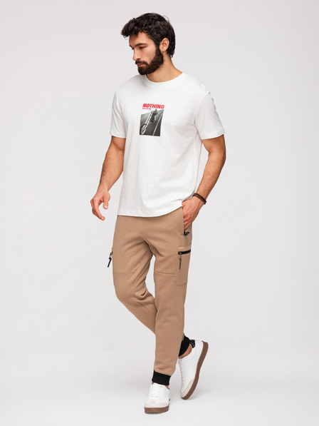 Ombre Clothing Pantaloni de trening JOGGER pentru bărbați cu buzunare pe coapse și inserții contrastante - bej deschis V4 OM-PASK-0222 Ombre Clothing