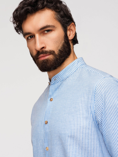Ombre Clothing Cămașă din in cu dungi pentru bărbați cu guler înțepenit - alb și albastru V2 OM-SHCS-0189 Ombre Clothing